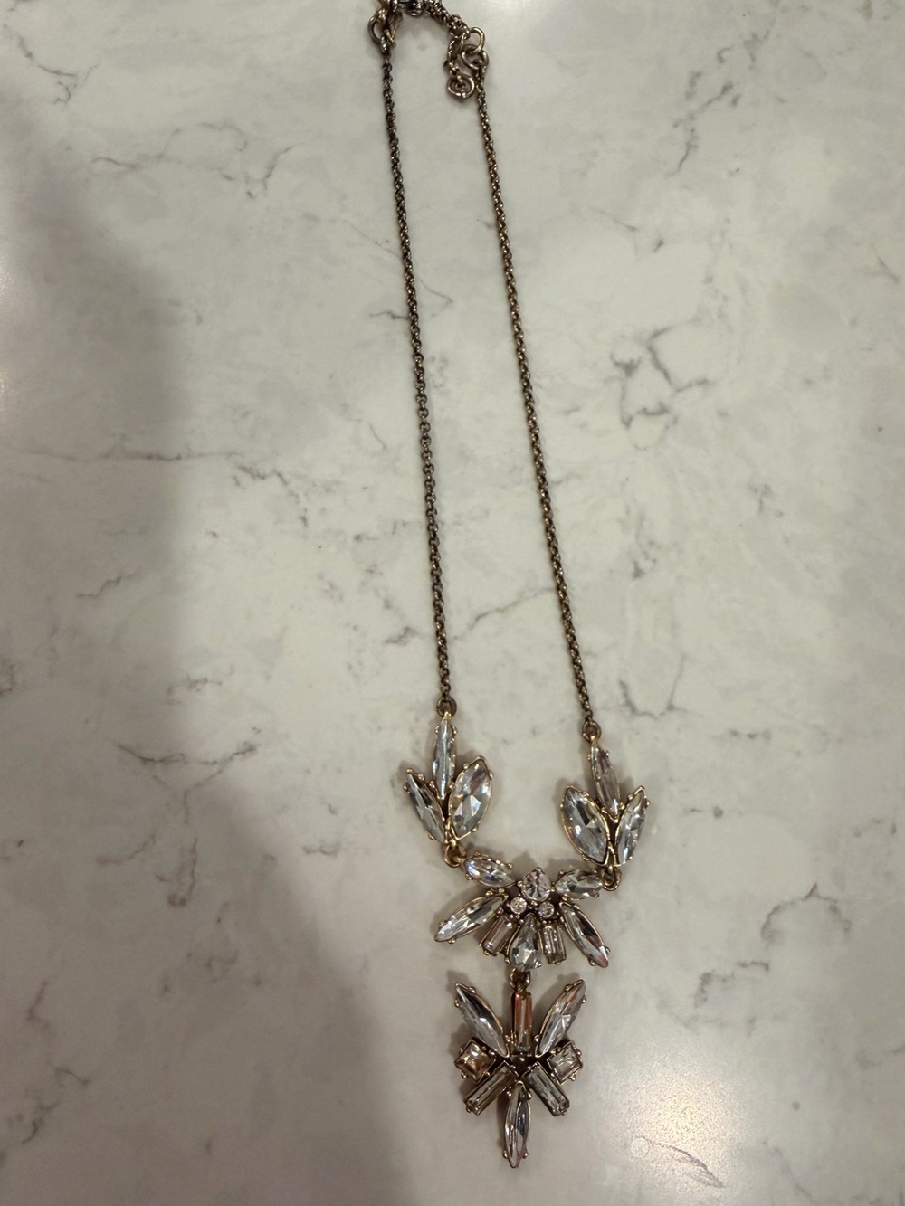 Vintage jcrew Elegant Gold-Tone Clear Crystal Statement Necklace - Women Jewelry
